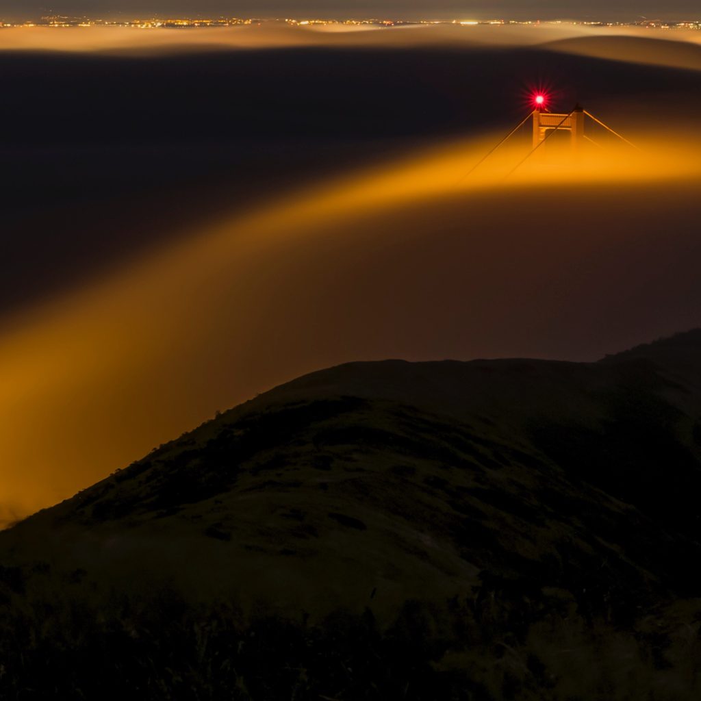 Golden Gate Bridge at Night with Fog